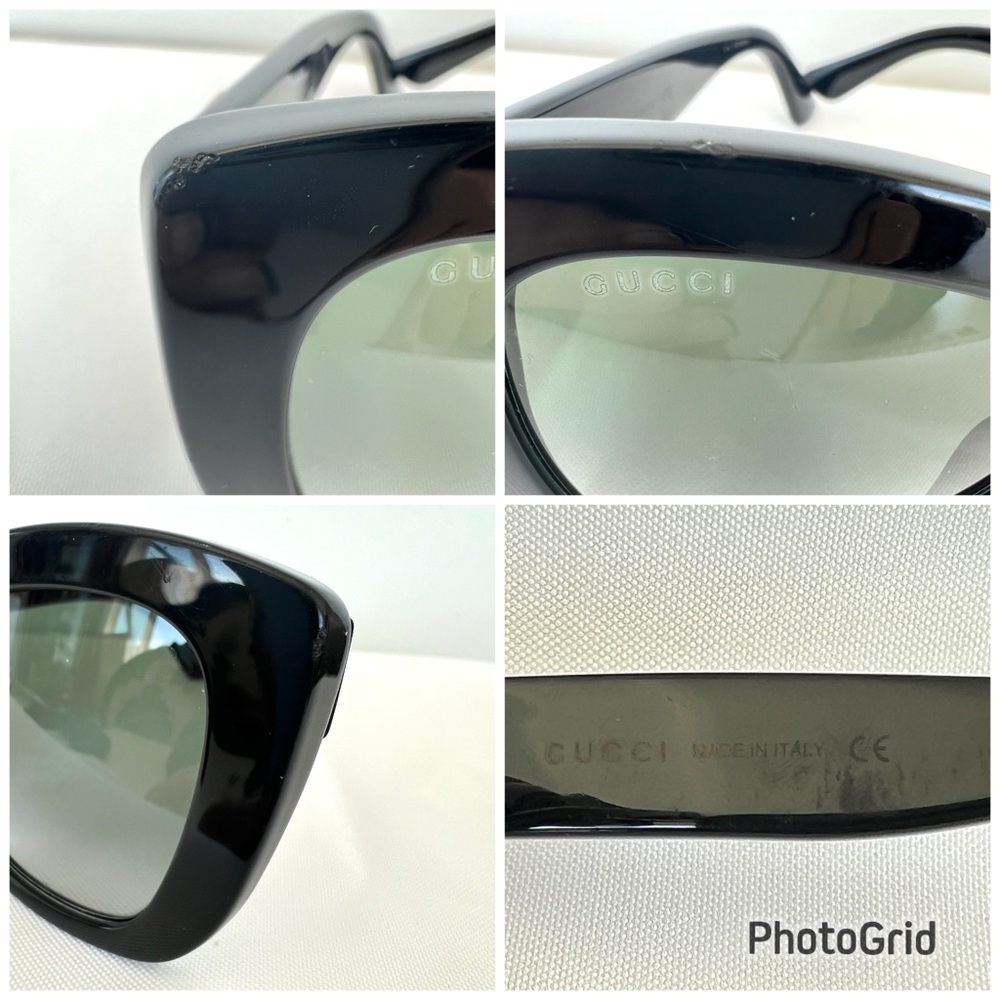 GUCCI Italy GG0327 S Cat Eye Gray Gradient Lens Black Frame Gold Logo Sunglasses - Picture 16 of 16